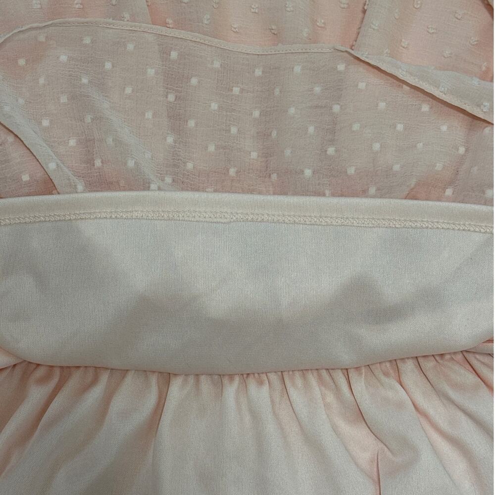 Fever Smocked Waist Long Bell-Sleeve Clip-Dot Blouse Top Pink Sz XL Cottagecore - Picture 11 of 12